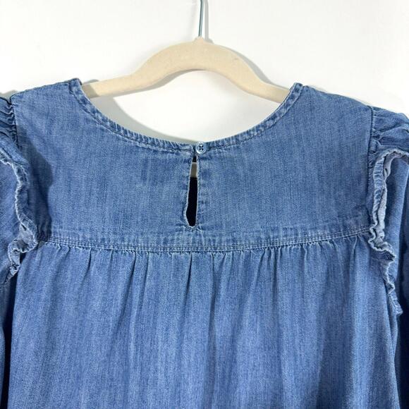 GAP Denim Girl’s Size Medium Blue Chambray Ruffle Trim Long Sleeve Casual Shirt - Picture 6 of 6